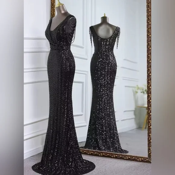 Glamorous Black Sequin Backless Dress